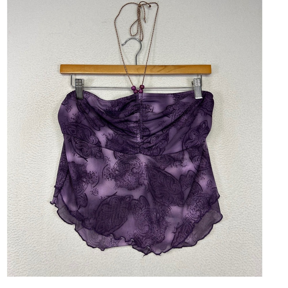 Y2K Fairycore ROMWE Womens Large Purple Paisley Mesh Halter Tube Top Festival
